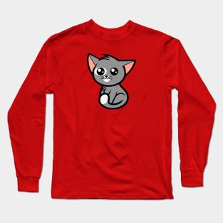 Cute Grey Kawaii Kitten Long Sleeve T-Shirt